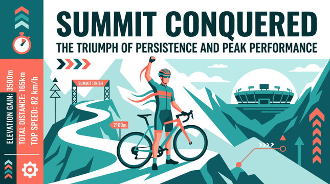 Summit Conquered Cyclist Triumph Mountain Peak Performance And Victory