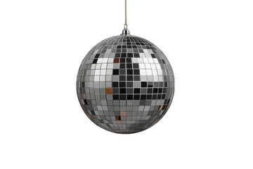 Fototapeta premium Reflective disco ball hanging against a transparent background creating a party, celebration, and nightlife atmosphere