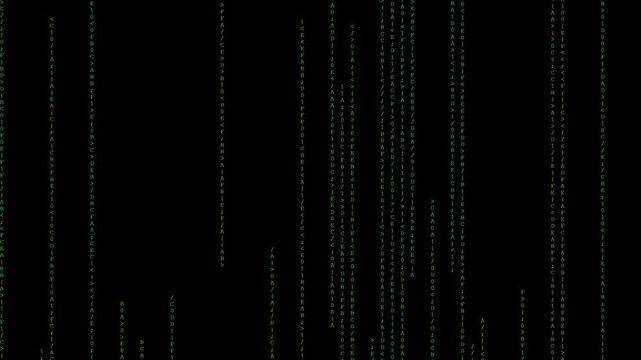 Digital matrix code rain falling background, green binary data stream animation 4k