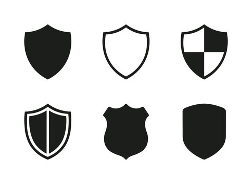 Set of shield icons, vector illustration of various shield shapes for security, protection, and defense concepts