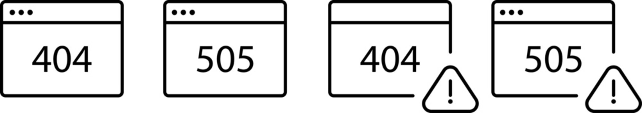 Displaying 404 and 505 error website browser windows in a minimalist flat style