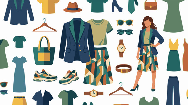 A colorful illustration of various clothing items and accessories (1)
