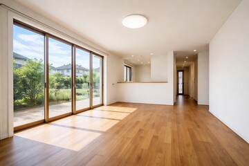 Fototapeta premium 自然光が降り注ぐ新築住宅の広々としたリビングダイニング