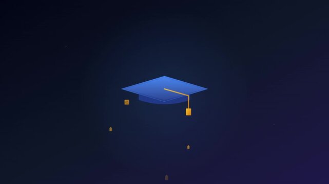 graduation cap education icon with floating knowledge symbols