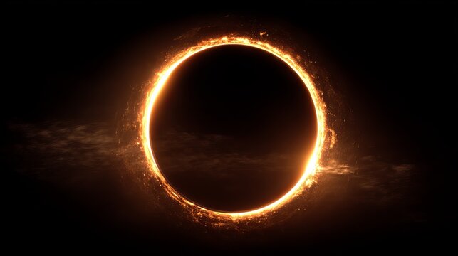 Dramatic total eclipse with glowing corona against a dark space background