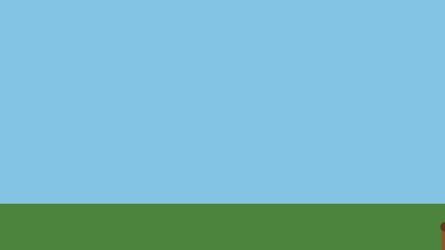 Minimalist 2 d animation of a spinning ceiling fan against a blue sky and green grass 4k background, 2d animation