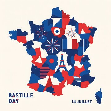 Abstract France Map &ndash; Bastille Day 14 Juillet Graphic