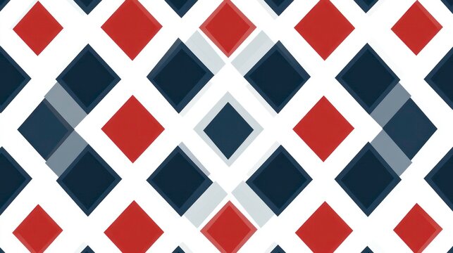 Abstract geometric pattern with red, blue, and gray diamonds on white background.