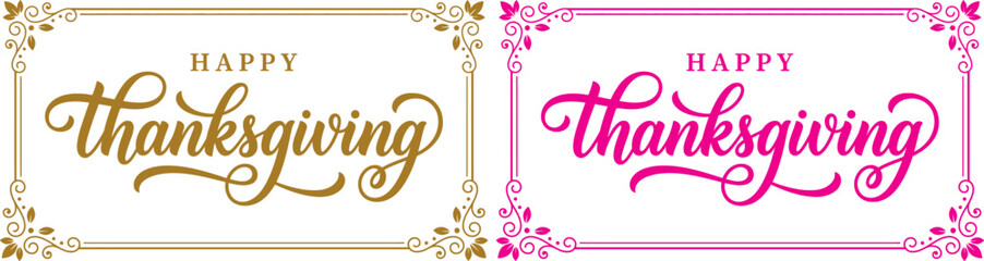 Happy thanksgiving greeting cards with gold and pink designs. Happy Thanksgiving greeting card with autumn leaves on brown background © Sajminnahar