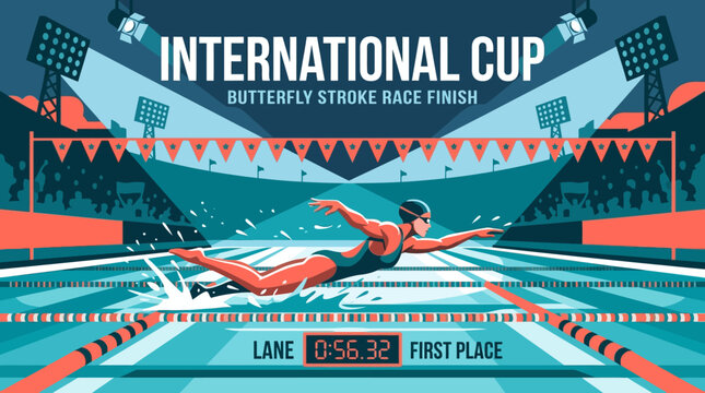 International Cup Butterfly Stroke Race Finish Thrilling Victory