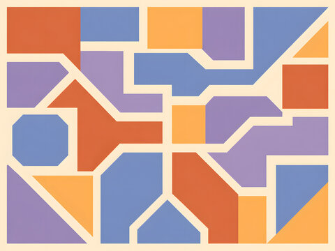Modern Geometric Abstract Pattern Design Featuring Interlocking Colorful Shapes and Minimalist Linear Artistic Composition Elements
