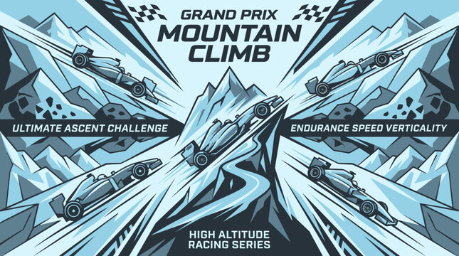 Grand Prix Mountain Climb High Altitude Racing Series Extreme Sports Poster Event