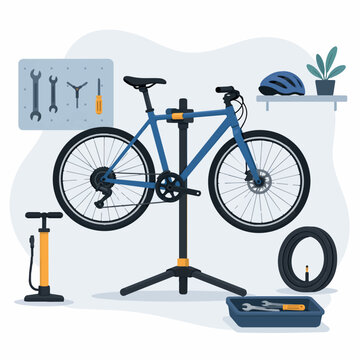 Bicycle repair station with tools helmet and pump