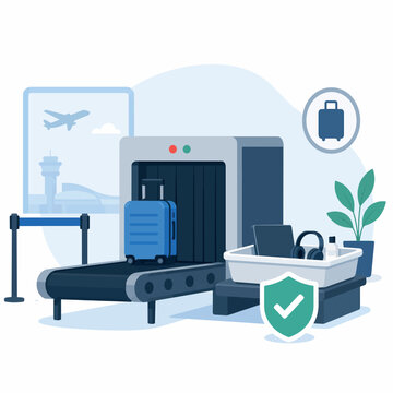 Airport security screening luggage checking for flight safety