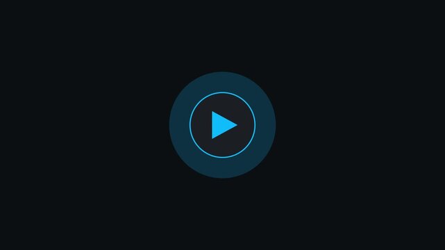 Minimalist blue play button animation on dark 4k background, for user interface, and media player