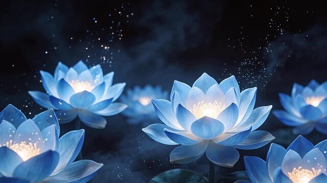 Blue lotus flowers in night sky