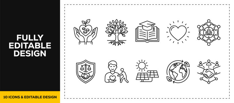 flat vector illustration line art icon bundle set design highlighting multimedia copyright protection intellectual properties music records movie cameras visual media graphics