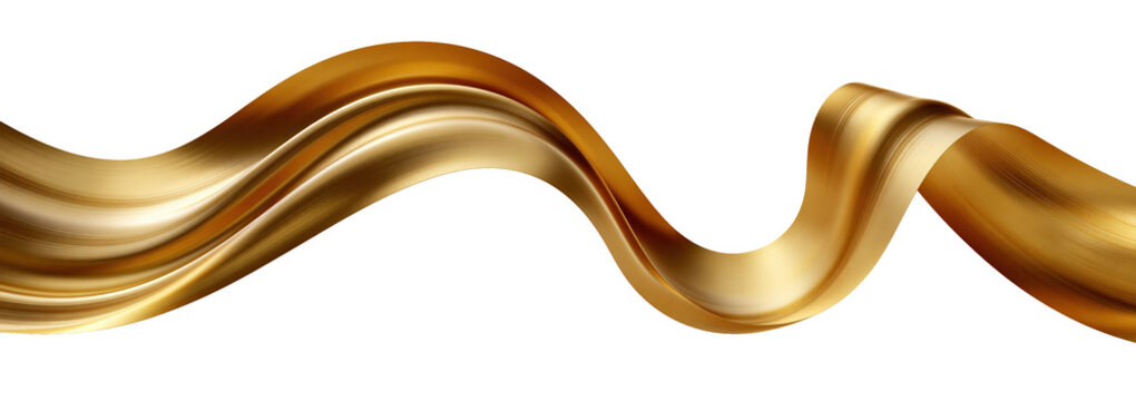 Golden metallic ribbon wave on transparent background