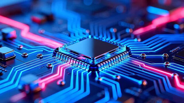 Closeup of a glowing circuit board