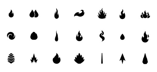 Obraz premium Fire flame and heat element black silhouette icons set including burning embers and smoke shapes with silhouette combustion wildfire