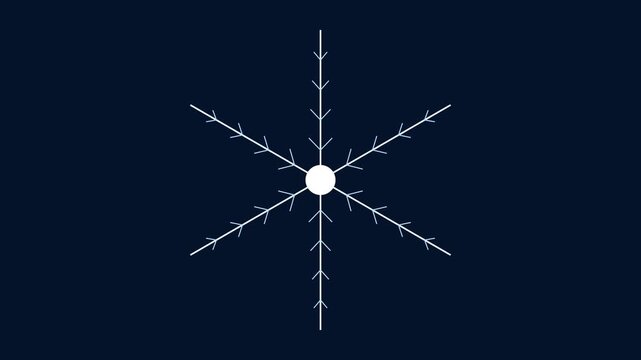 Minimalist rotating snowflake animation: geometric winter holiday motion on dark blue 4k background christmas
