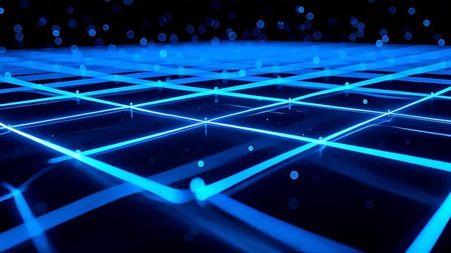 Blue grid pattern with glowing dots