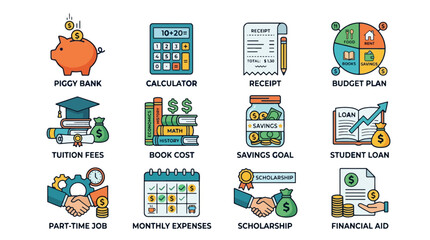 Fototapeta premium Student Financial Planning Icons