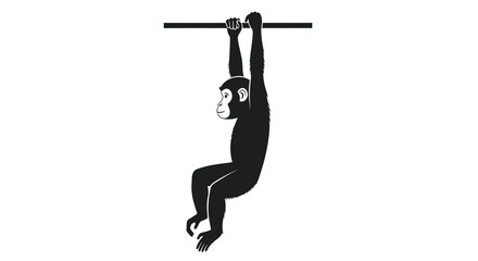 Hanging monkey illustration with a bar a monochrome silhouette primate mammal animal silhouette black white vector graphic design art drawing © Laily begum