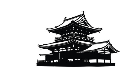 Japanese castle silhouette against a white background a detailed black shape with traditional architecture silhouette pagoda building structure tower fortress © Laily begum