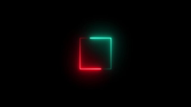 Glowing neon square frame animation. luminous banner animation. blue and red color neon box icon. Neon Figure On Black Background. 4k video...