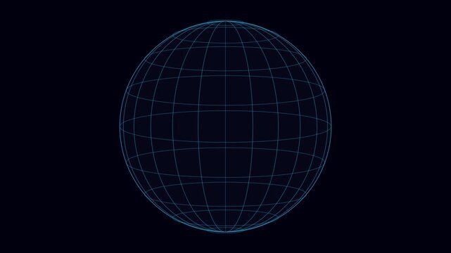 Rotating digital wireframe globe sphere abstract technology 4k background, animation