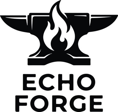 Echo Forge logo design featuring an anvil and fire icon.