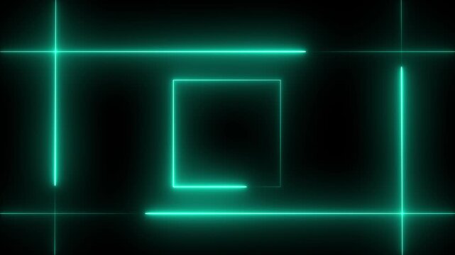 Rectangular fire effect animation. Fire flame gradually appearing in a rectangle frame. Abstract neon line picture frame background neon glowing laser lines abstract background animation. green color.