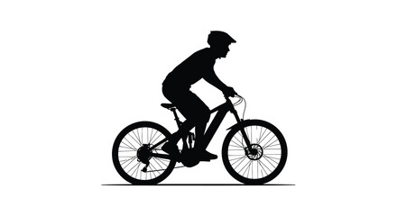 Fototapeta premium Cyclist riding a mountain bike in a black silhouette against a white background rider bicyclist mountainbike mtb bicycle pedaling cycling