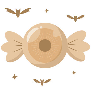 Cute Kawaii Pastel Brown Eyeball Candy with Bats Vector