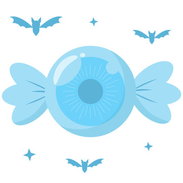 Cute Kawaii Pastel Cyan Blue Eyeball Candy with Bats Icon
