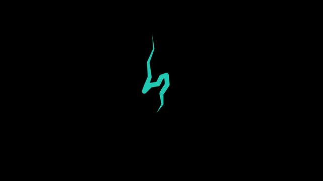 Vertical blue lightning bolt, animated electric thunder strike element vfx graphic isolated on transparent background.