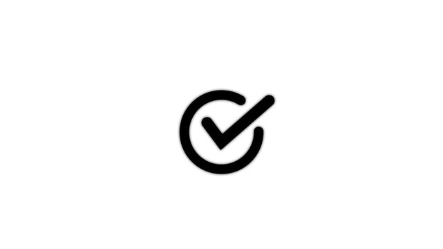 Animated reveal of a white check mark icon in a white circle. Isolated on a white background.  4k check mark, successfully done, approved sign, tick icon
