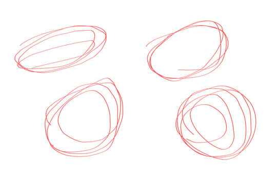 Handdrawn red scribble circles isolated on transparent background