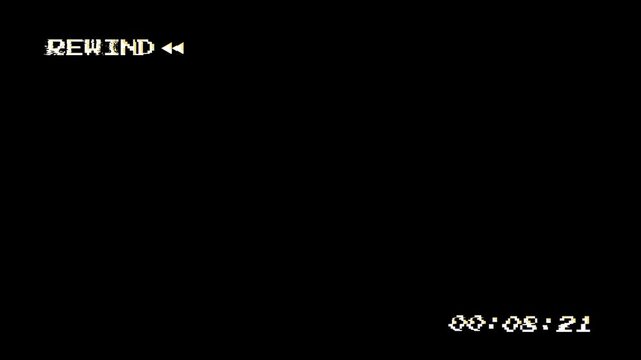 VHS tape rewind screen overlay with 30 second timer. Alpha channel 4K video