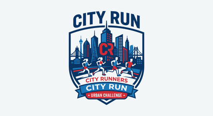 Fototapeta premium City Runners Urban Challenge Emblem for Athletic Events