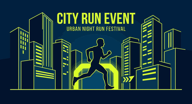 City Run Event Urban Night Festival Illustration With Energetic Runner