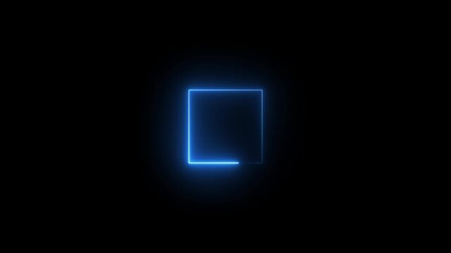 Glowing neon square frame animation. luminous banner animation. blue and red color neon box icon. Neon Figure On Black Background. 4k video...