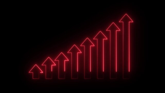 Neon arrows increasing in height a vector illustration on a black background representing growth and progress progress increase upward trend