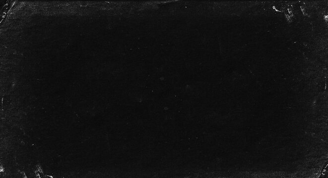 Black grunge texture background with distressed white border, vintage retro film frame overlay for dark poster design.