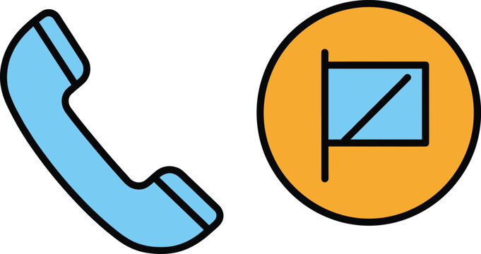 Telephone handset and flag notification icons for communication support and messaging alerts in flat design.