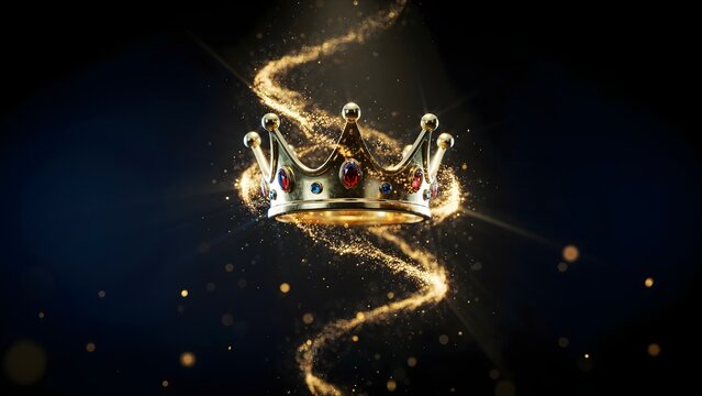 Golden energy vortex forming royal crown &ndash; Great for premium mentorship courses, business mastermind groups, or motivational event backdrops.