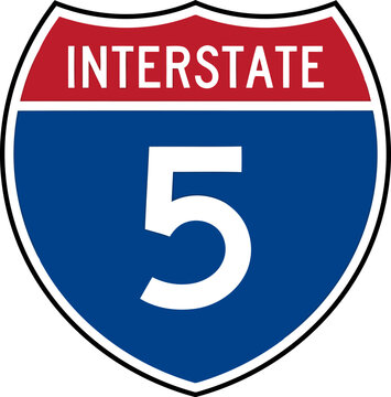 Interstate 5 road sign isolated on white background