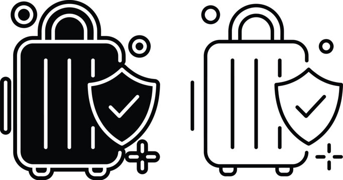 Travel luggage suitcase with security shield icon set luggage tag travel gear luggage protection suitcase security protection vacation verified