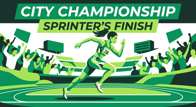 City Championship Sprinters Finish At The Stadium Featuring A Determined Female Athlete
